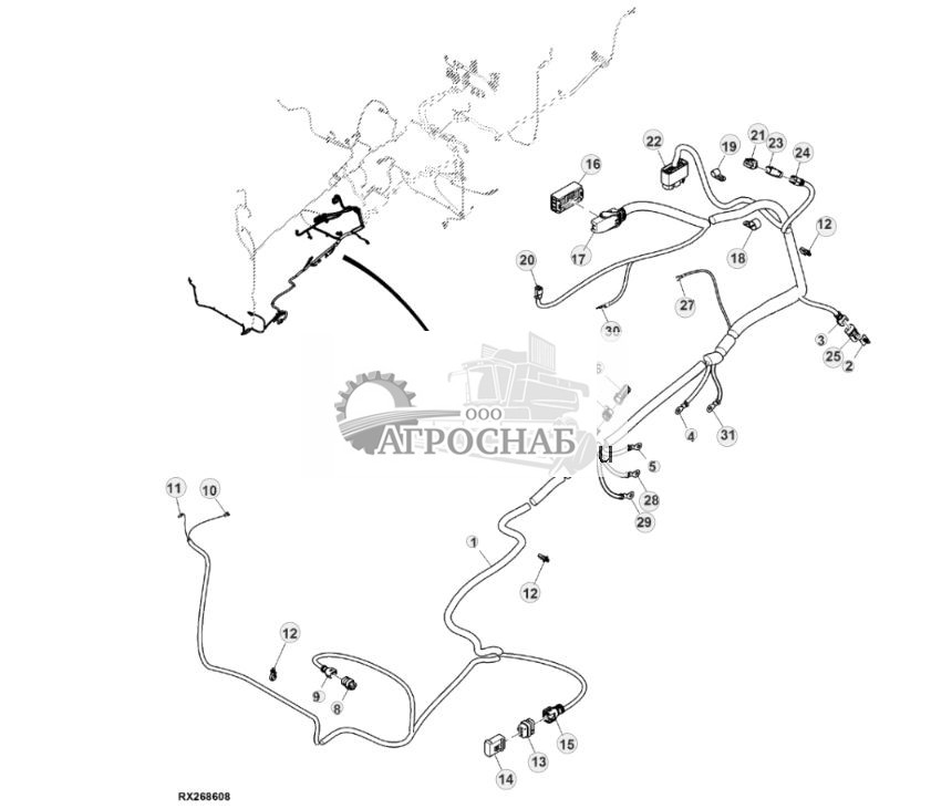 Жгут проводов шасси, с AutoTrac™ и резервным насосом, 15,0 L, двигатель FT4 (для стран СНГ, Европы, Северной Африки, Ближнего Востока) (44) ( - 801999) - ST862614 243.jpg